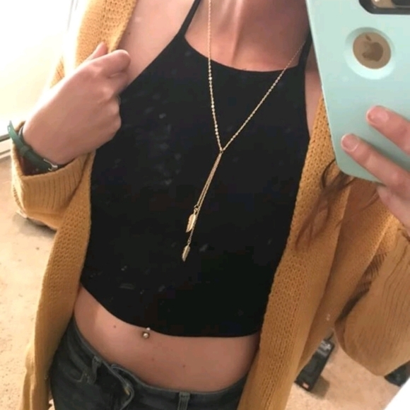 💖 2/$30 Boho Gold chain link simple dainty lariat layered leaf pendant necklace - Picture 9 of 10